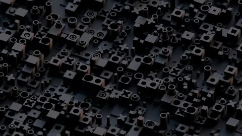 A complex arrangement of dark, interconnected geometric shapes forming an abstra Stock Footage 340238056