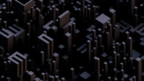 A complex arrangement of glowing gray and black rectangular blocks creating a fu Stock Footage 340237669