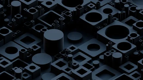 A complex arrangement of overlapping black and dark blue geometric forms includi Stock Footage 340237879