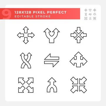 Complex arrows linear icons set Stock Illustration