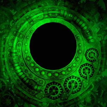 Complex art of  machine design in green colour background Stock Illustration