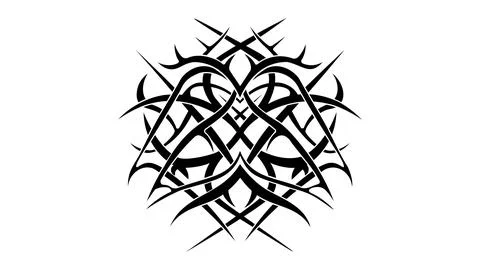 A complex black tribal tattoo design featuring curved lines, sharp points, an Stockillustratie