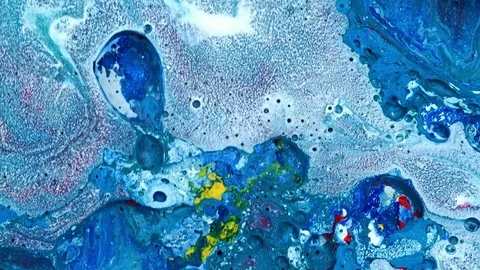 Complex blue and red and yellow and white spheres wash vibrant bright paint and Stock Footage 81609137