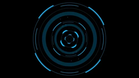 Complex blue futuristic HUD with rotating concentric circles Stock Footage 317549750