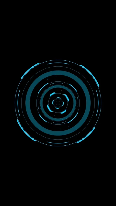 Complex blue futuristic HUD with rotating concentric circles, vertical format Stock Footage 340134635