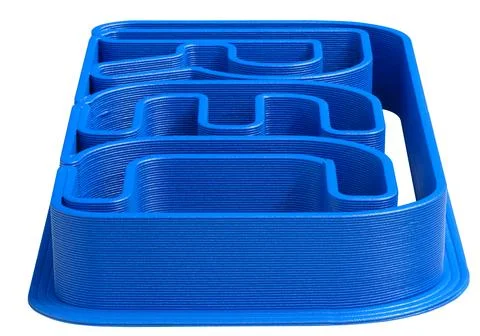 Complex blue plastic part created by 3D printing isolated on transparent whit Foto stock