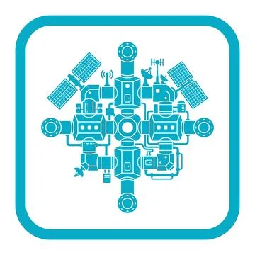 Complex blue space station or satellite network illustration for communicat.. Illustration