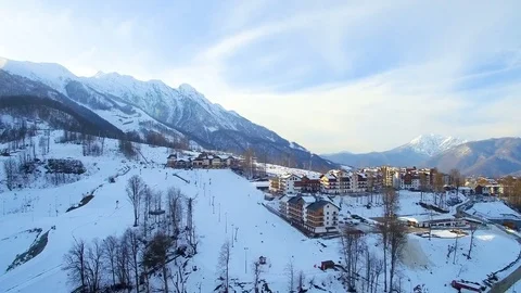Complex of buildings and mountains in  snow 스톡 동영상 84728829