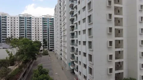 The complex of buildings. Block of flats on sky background. Video stock 196225960