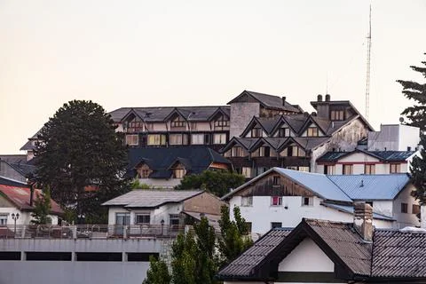Complex of buildings under a gray sky on a cloudy day Foto stock