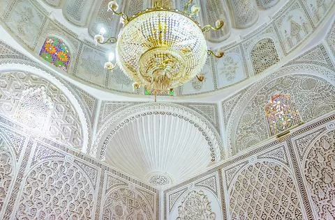 The complex carved patterns in Barber's Mosque, on August 30 in Kairouan, Tun Stock Photos
