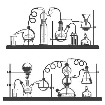 	Complex chains of laboratory glassware Stock Illustration