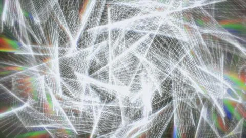 Complex chaotic internet data geometric grid with soft spectrum light flares. Stock Illustration