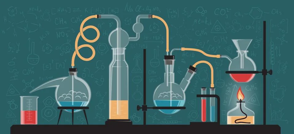 A complex chemical reaction Stock Illustration