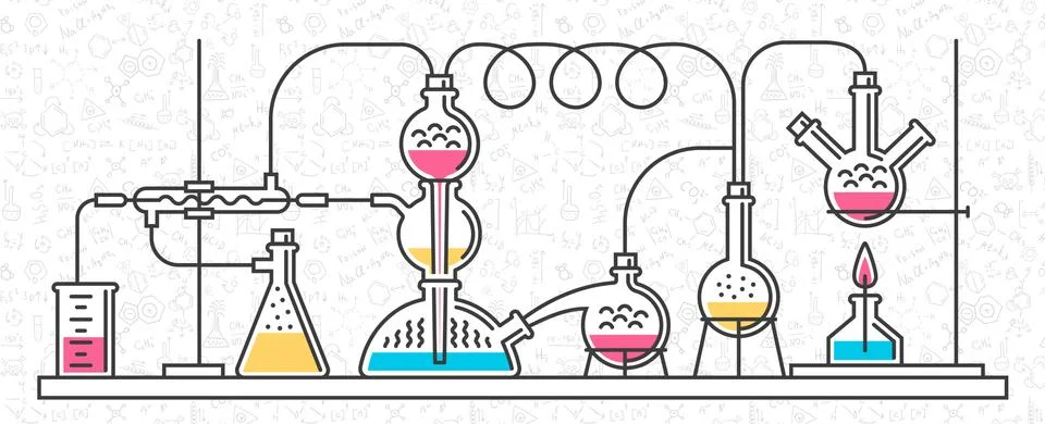 Complex chemical reaction Stock Illustration