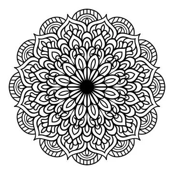 Complex circular mandala coloring page featuring intricate geometric and floral Stock Illustration