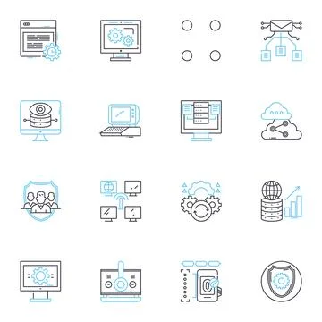 Complex computation linear icons set. Algorithm, Calculation, Computation Stock Illustration