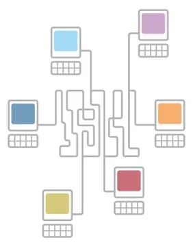 Complex computer network connecting diagram Stock Illustration