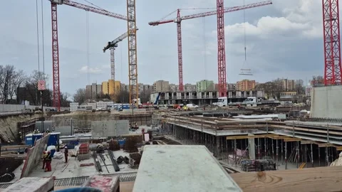 Complex Construction Site Structural Process Hyperlapse Vídeos de archivo 331536974