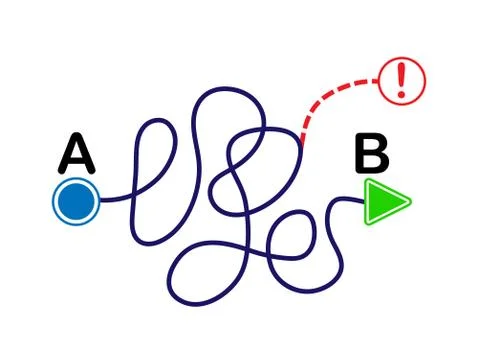 Complex curved line by point A and B. solution Concept. 库存插图