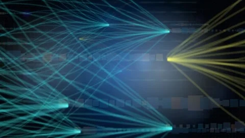 Complex data processing. Moving banner with intricate network of glowing lines Stock Footage 332222292