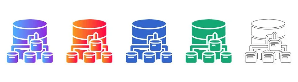 Complex Database Management System Icons with Data Flow イラスト素材