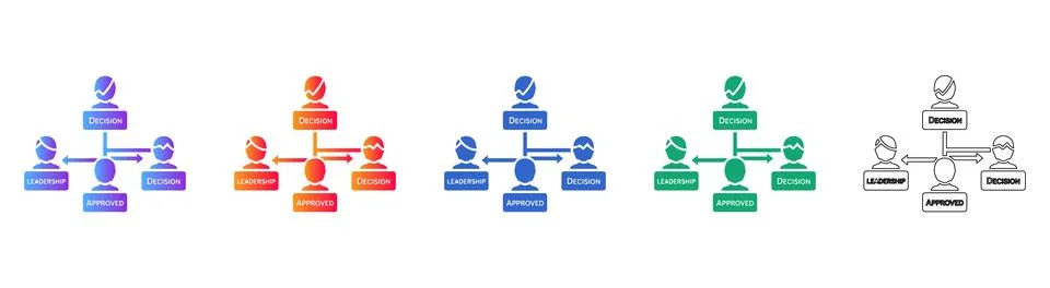 Complex Decision Flow with Multiple Approval Points Icons Set Stock Illustration