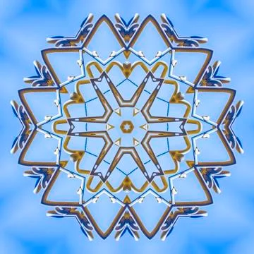 Complex design pattern with metal beams in star Foto stock