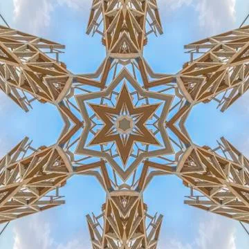 Complex design shape made from wooden construction 스톡 사진