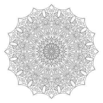 Complex detailed black Mandala on white background Stock Illustration