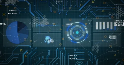 A complex digital interface displays futuristic technology Stock Footage 310978718