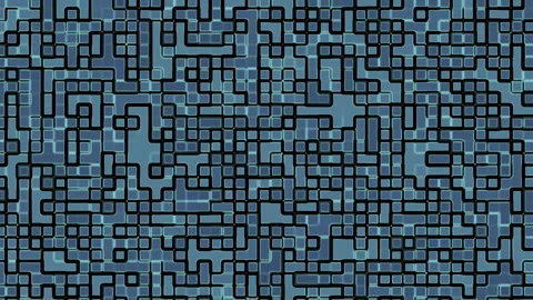 Complex digital maze like pattern with blue and black geometric shapes Vidéo 291049160