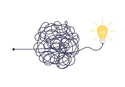 Complex easy simple way from start to idea. Chaos simplifying, problem solving イラスト素材