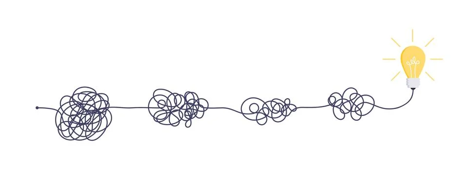 Complex easy simple way from start to idea. Chaos simplifying, problem solving Stock Illustration