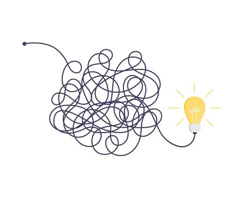 Complex easy simple way from start to idea. Chaos simplifying, problem solving 스톡 일러스트