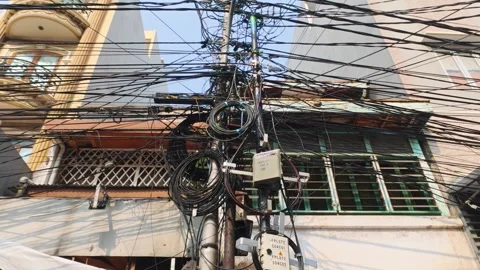 Complex Electric Equipment, Urban Network, Overhead Utility Maintenance Stock-Footage 323783997