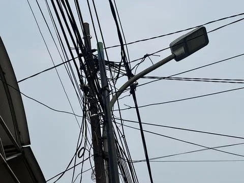 Complex electrical cable at jakarta Stock Photos