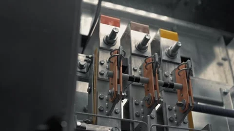Complex electrical equipment under high voltage in an electrical room at plant Stock Footage 265509689