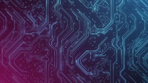 Complex electronic circuit board with flowing energy, changing colors Stock Footage 305022059