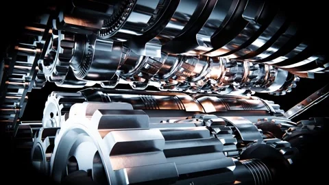 Complex engine rotating with gears and cogwheels Stock Footage 308935086