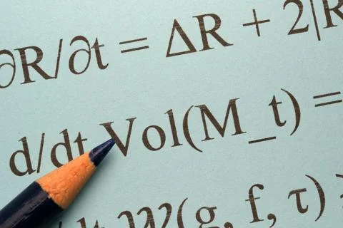 Complex equations on blue paper Stock Photos