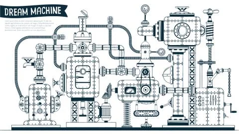 Complex  fantastic steampunk machine Illustrazione stock