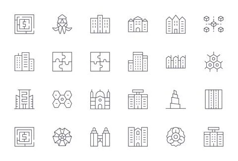 Complex featuring 24 Retina Ready Vector Icons in Thin Line Design Illustrazione stock