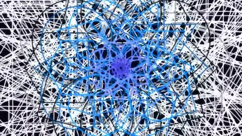 Complex fractal pattern: Interconnected blue geometric network on dark back.. Stock Footage 342158581