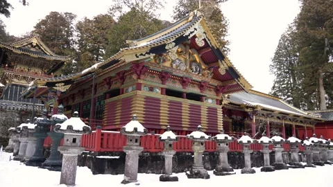 Complex full of temples in Nikko, Japan during winter. Toshogu shrine. Stock Footage 181177259
