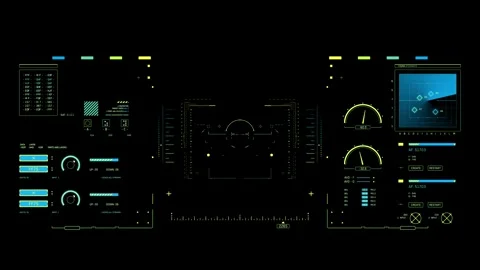 Complex futuristic dashboard and control panel HUD Stock Footage 312314809