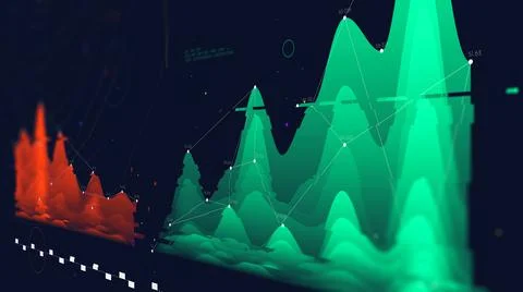 Complex futuristic infographics data thread visualization profit and loss sch Stock Illustration