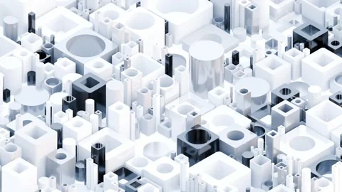 A complex, futuristic pattern composed of interconnected white and dark gray geo Stock Footage 340237682