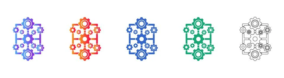 Complex Gear System Network Icons Stock Illustration