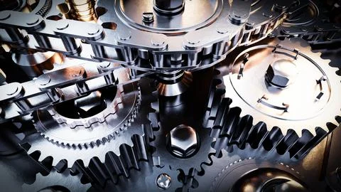 Complex gear system rotating with precision and power Stock Illustration